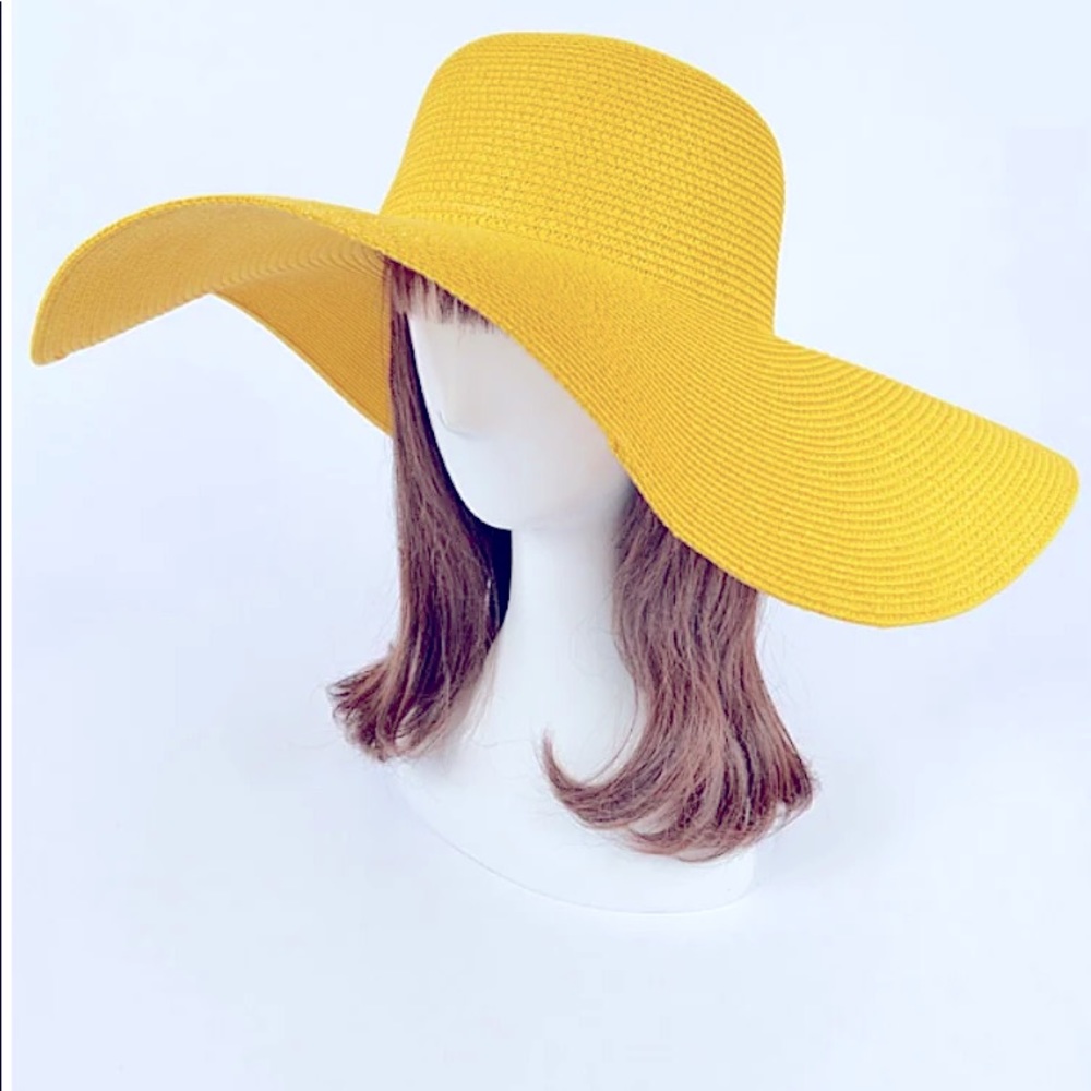 Yellow wide brim beach hat